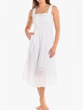 La Blanca Shadow Smocked Bodice Cover-Up Sundress Size Medium